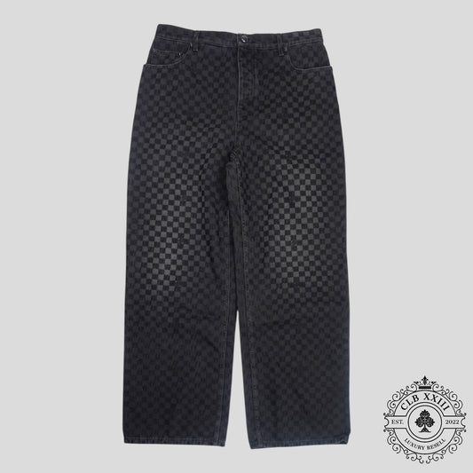Louis Vuitton Damier Ultrablack Flocked Wide Leg Denim Pants in Black