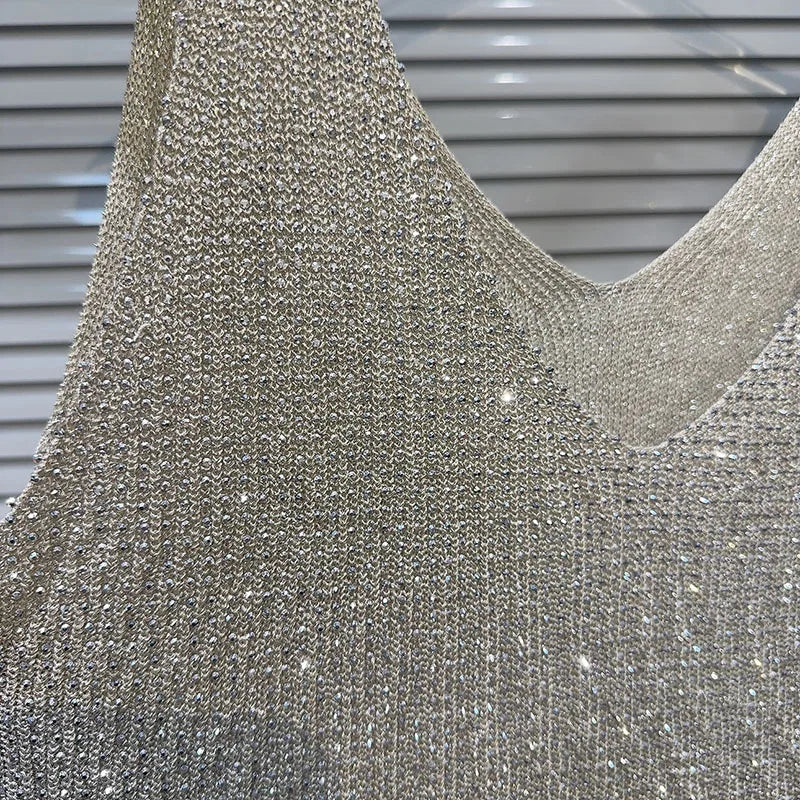 Hot pressed diamond collar knitted camisole vest women's top