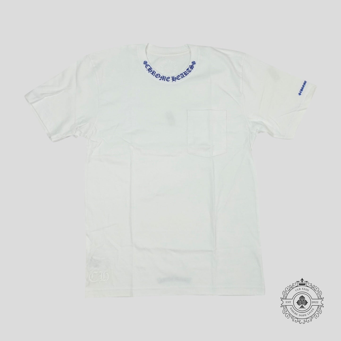 Chrome Hearts Neck Logo Tee in White/Blue