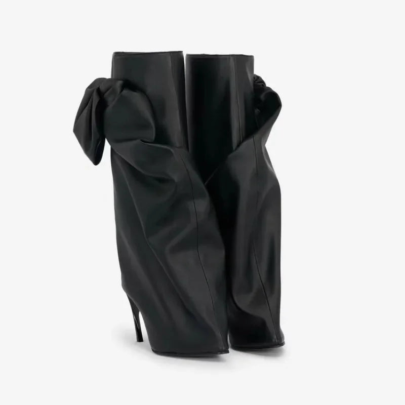 European and American Brand Spicy Girl Bow High Leg Pants and Boots, Women's Fashionable British Style Banquet Runway Shoes