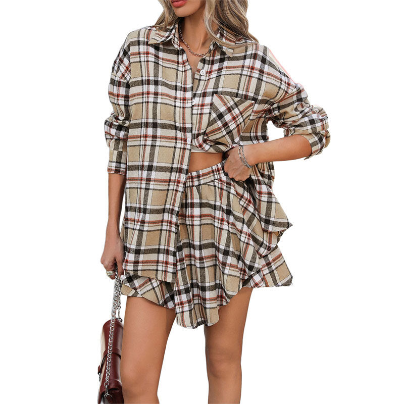 Plaid shorts skirt set