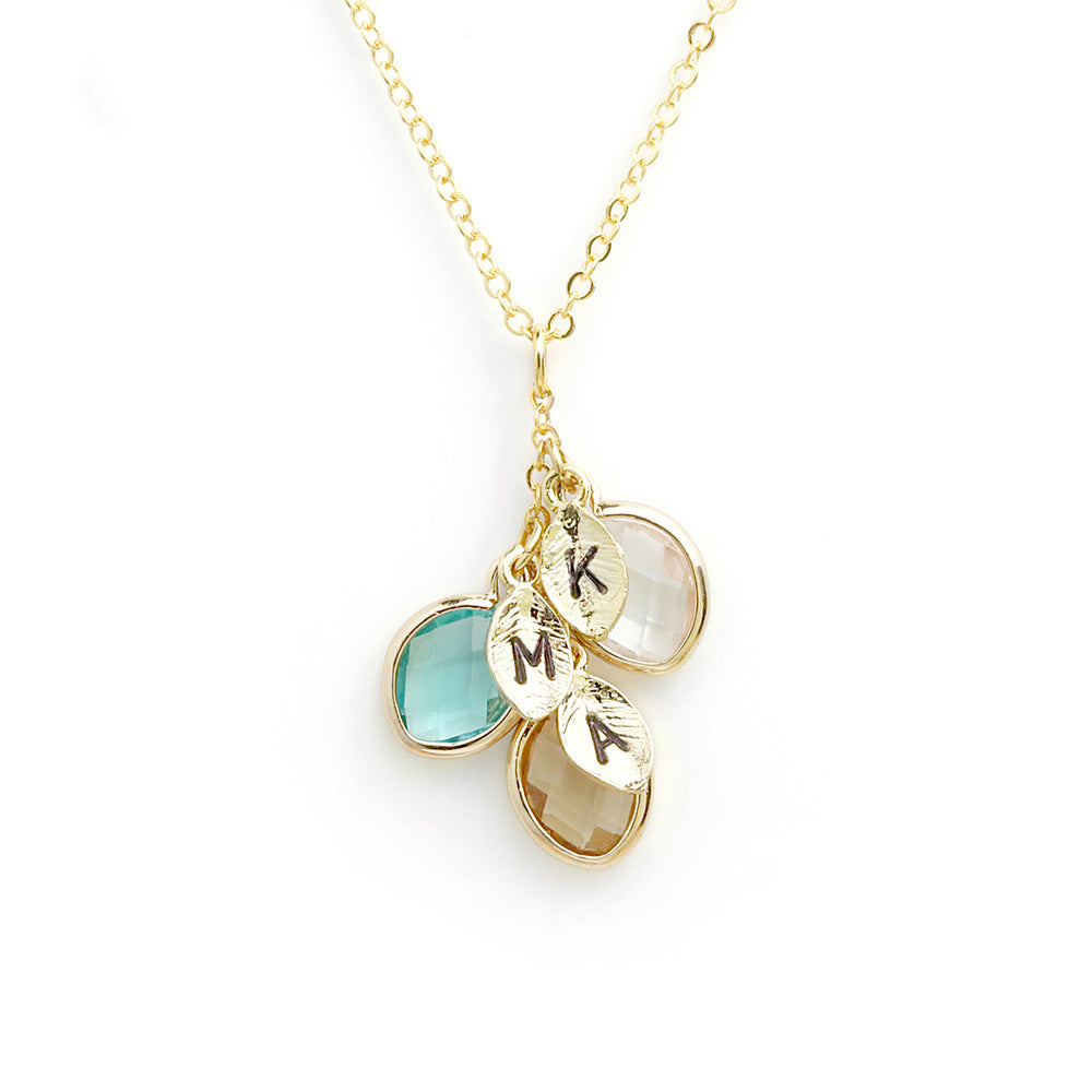 12-color water drop birthstone leaf lettering diy necklace holiday gift