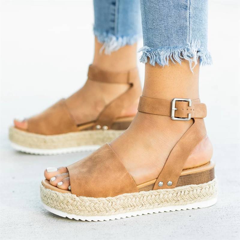 Leopard Wedges Sandals For Women High Heels Summer Shoes brown