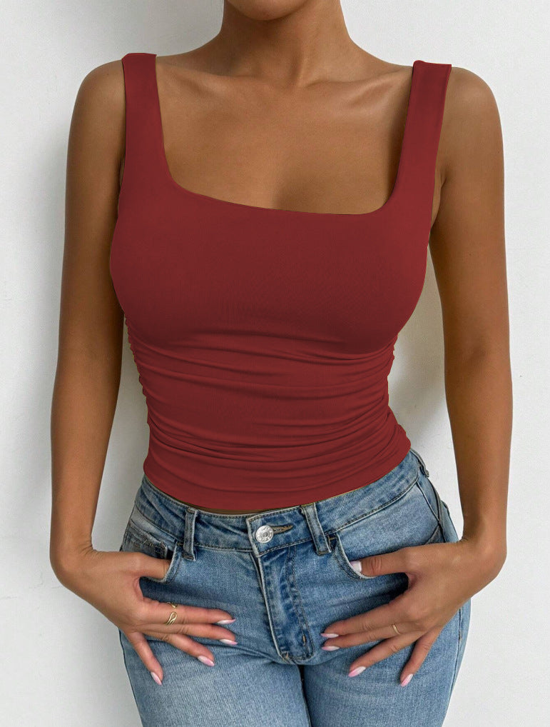 Sleeveless camisole vest with square neckline and exposed navel top