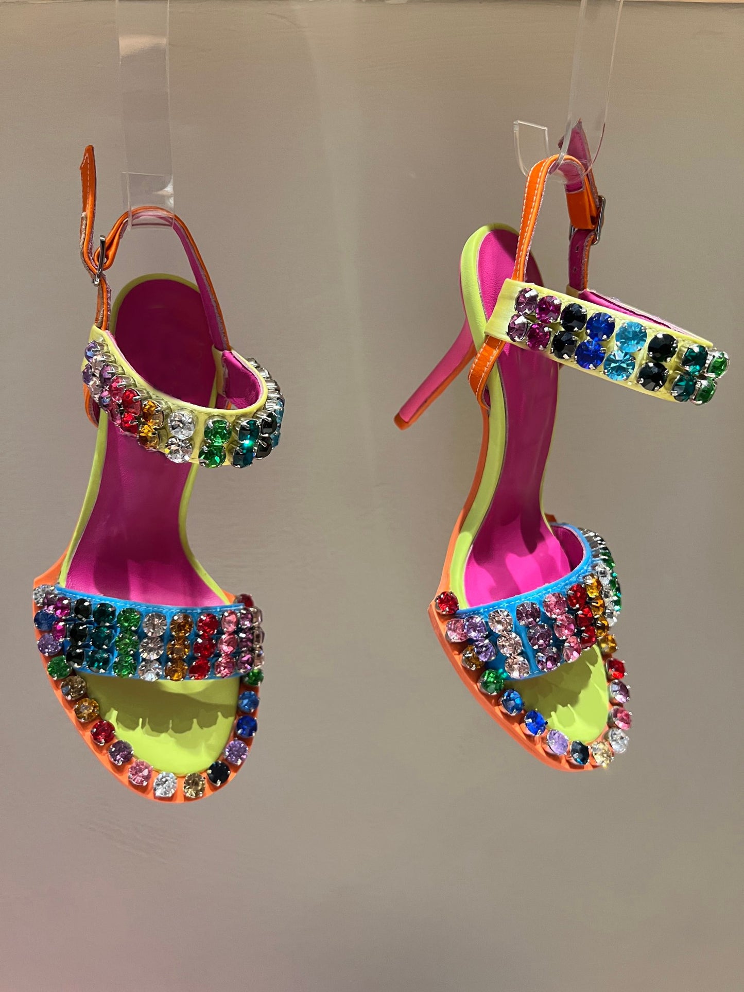 Newest Rhinestones High Heel Sandals Summer Open Toe Ankle Strap Dress Shoes Colorful Stones Wedding Heels