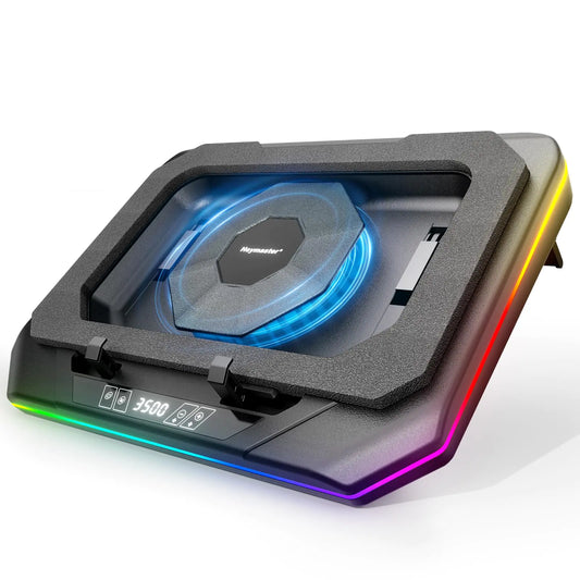 Laptop Cooling Pad Gaming Laptop Cooler with RGB Light Laptop Cooling Stand with 3500 RPM Adjustable Speed Fan 3 Port USB Hub LED Screen and Touch Control for 12-19 Inches Laptops