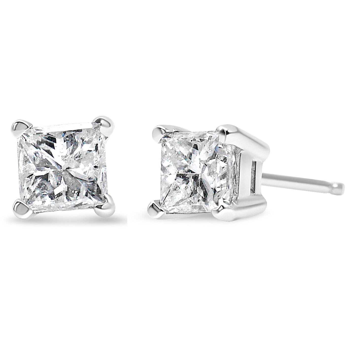 14K White Gold 1.00 Cttw Princess-Cut Square Near Colorless Diamond Classic 4-Prong Solitaire Stud Earrings (G-H Color, SI1-SI2 Clarity)-0