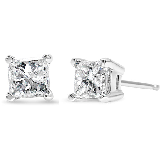 14K White Gold 1.00 Cttw Princess-Cut Square Near Colorless Diamond Classic 4-Prong Solitaire Stud Earrings (G-H Color, SI1-SI2 Clarity)-0