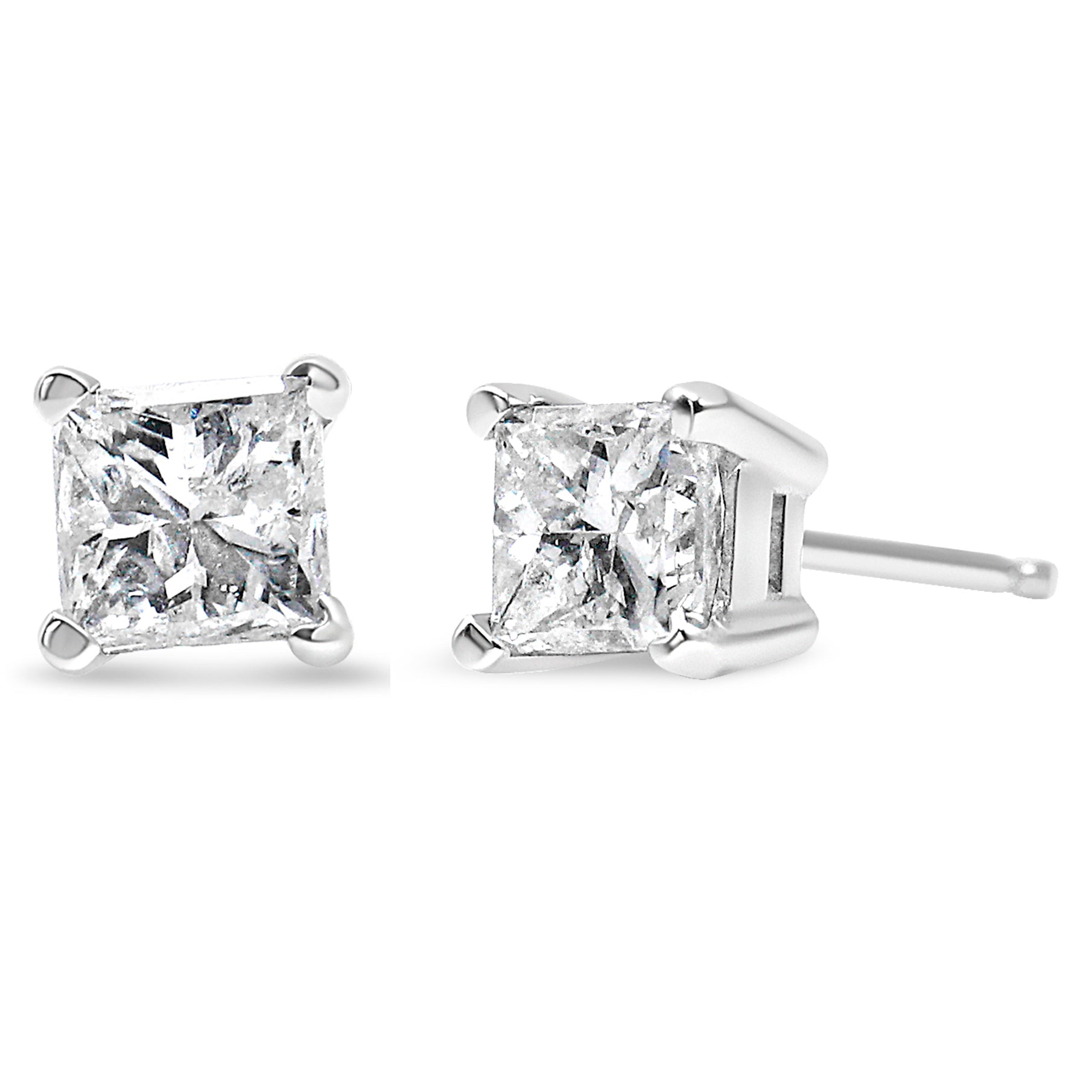 AGS Certified Princess-Cut Square Diamond 4-Prong Solitaire Stud Earrings in 14K Gold (L-M Color, I1-I2 Clarity)-0