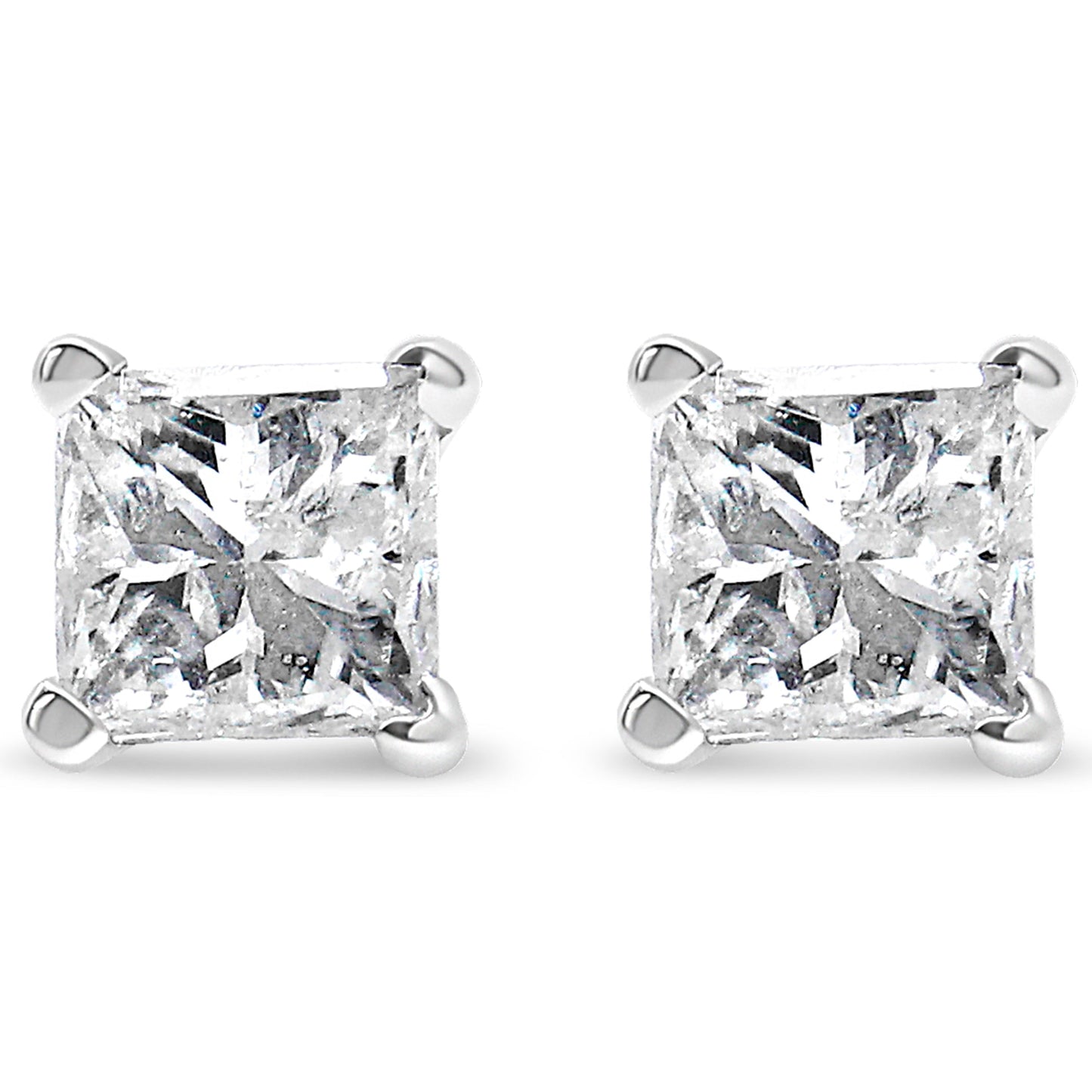 AGS Certified Princess-Cut Square Diamond 4-Prong Solitaire Stud Earrings in 14K Gold (L-M Color, I1-I2 Clarity)-1