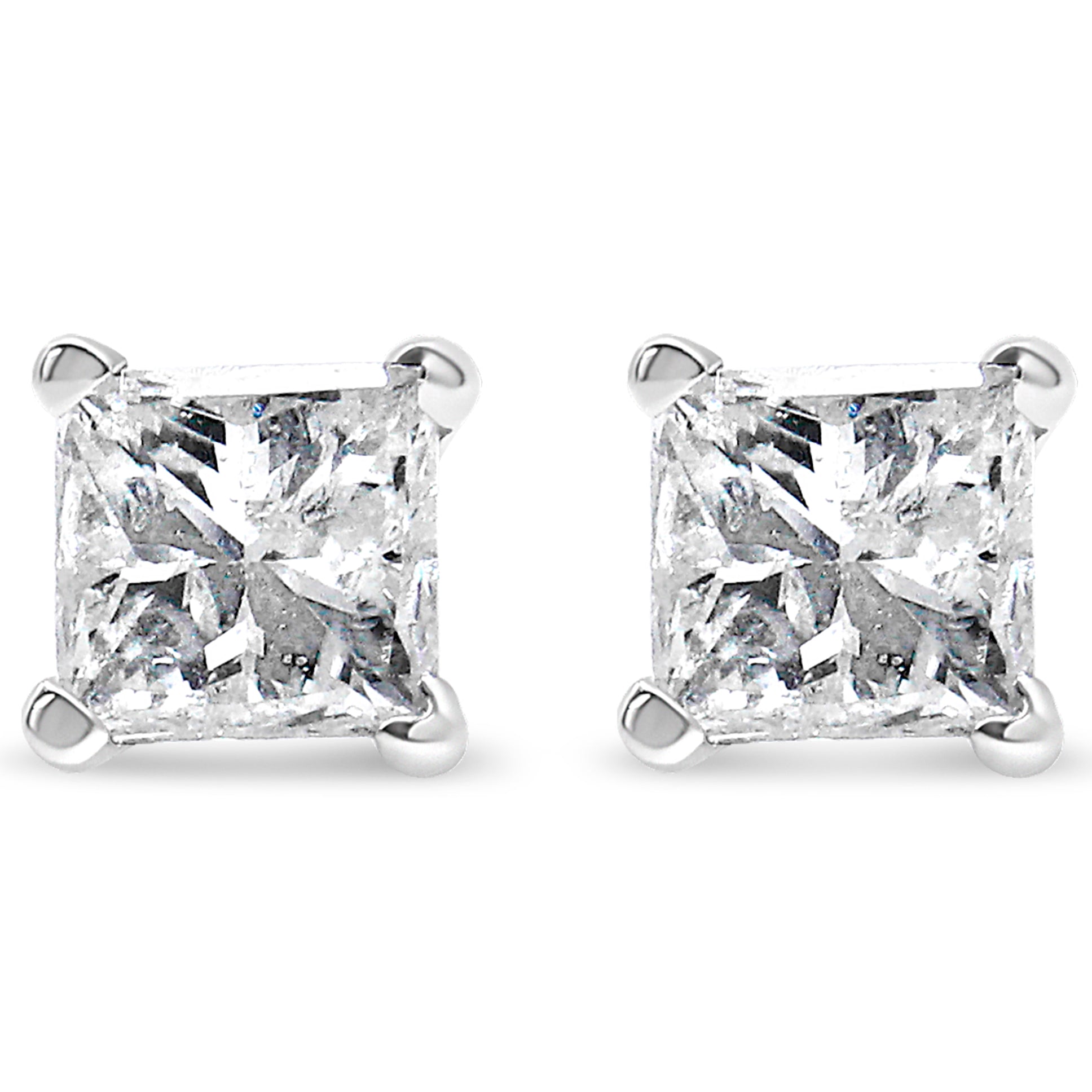 AGS Certified Princess-Cut Square Diamond 4-Prong Solitaire Stud Earrings in 14K Gold (L-M Color, I1-I2 Clarity)-1
