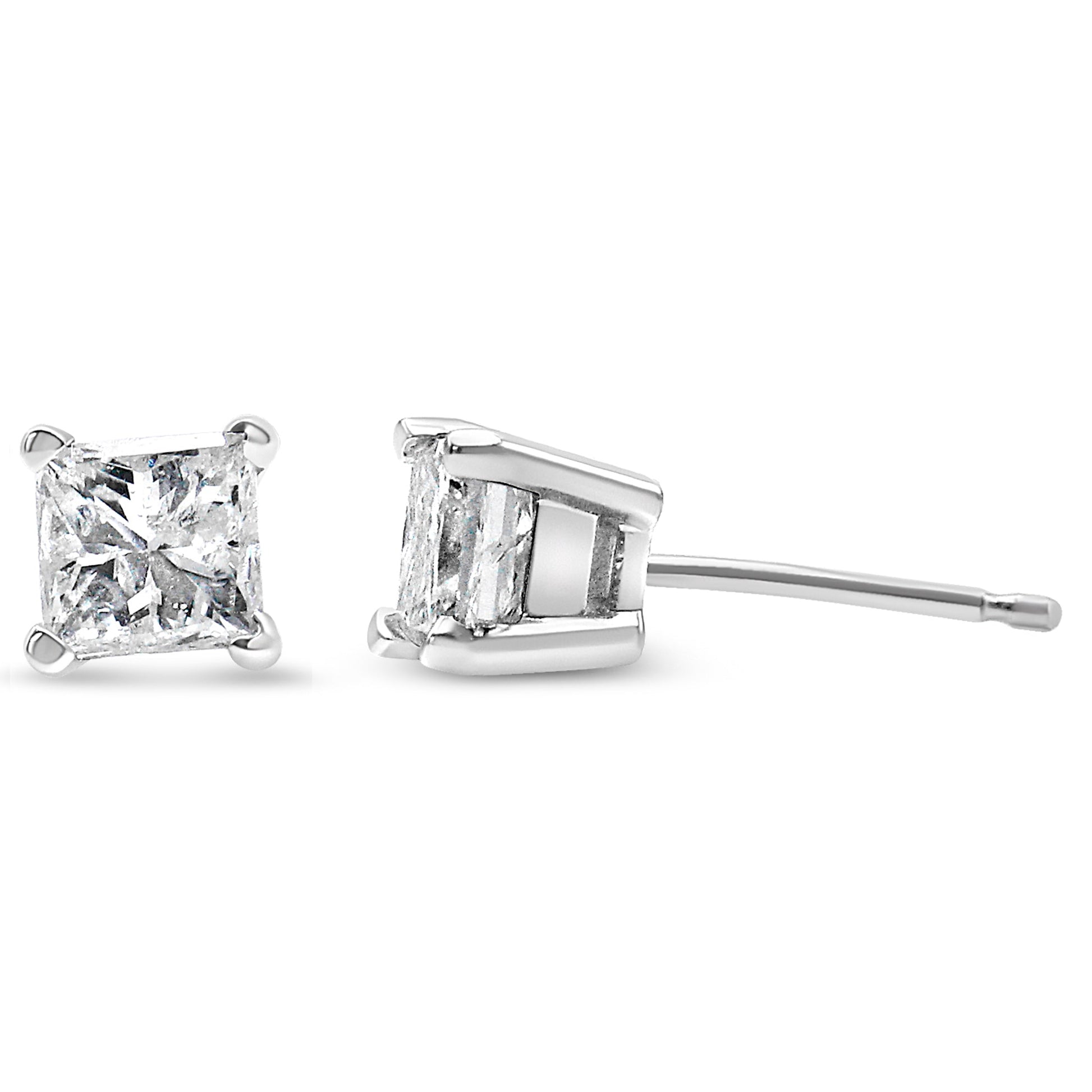 AGS Certified 14k White Gold 1.0 Cttw 4-Prong Set Princess-Cut Solitaire Diamond Push Back Stud Earrings for Women (E-F Color, I1-I2 Clarity)-3
