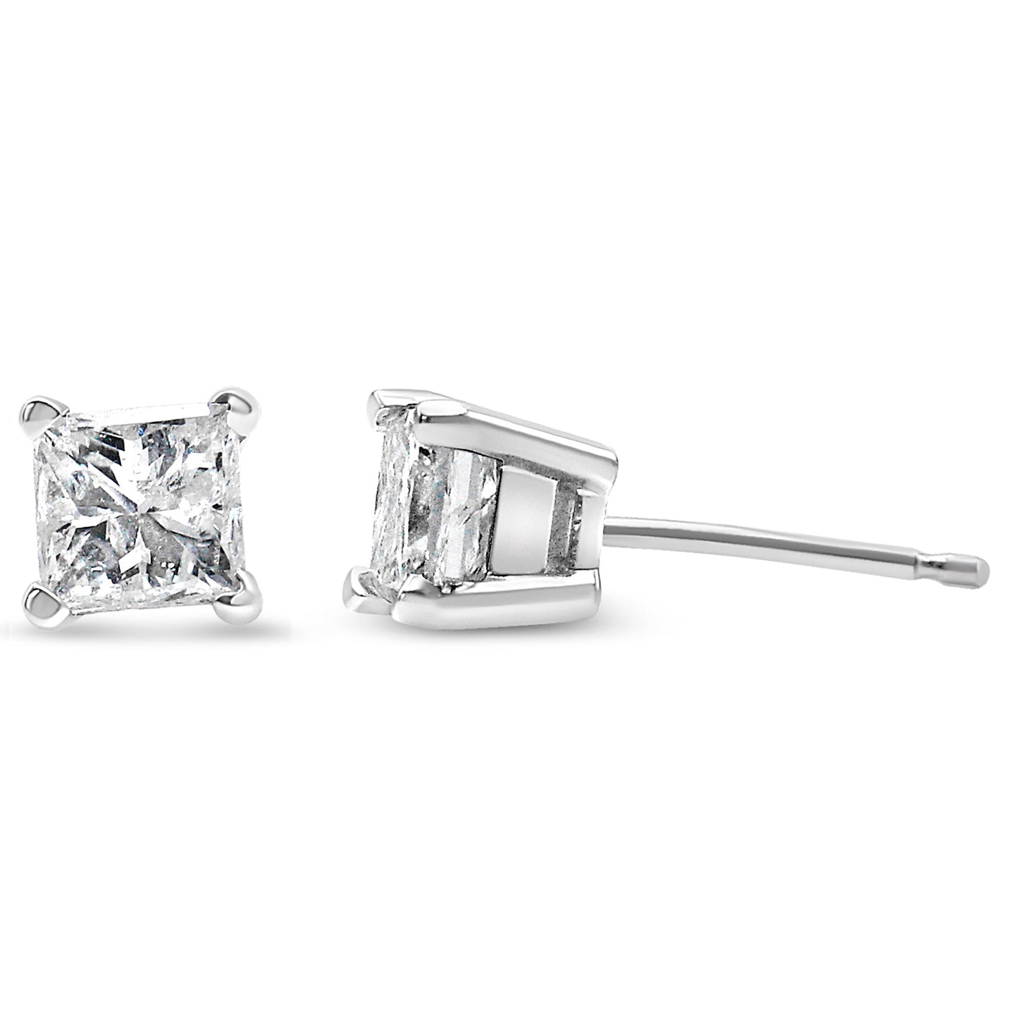 14K White Gold 1.00 Cttw Princess-Cut Square Near Colorless Diamond Classic 4-Prong Solitaire Stud Earrings (G-H Color, SI1-SI2 Clarity)-3