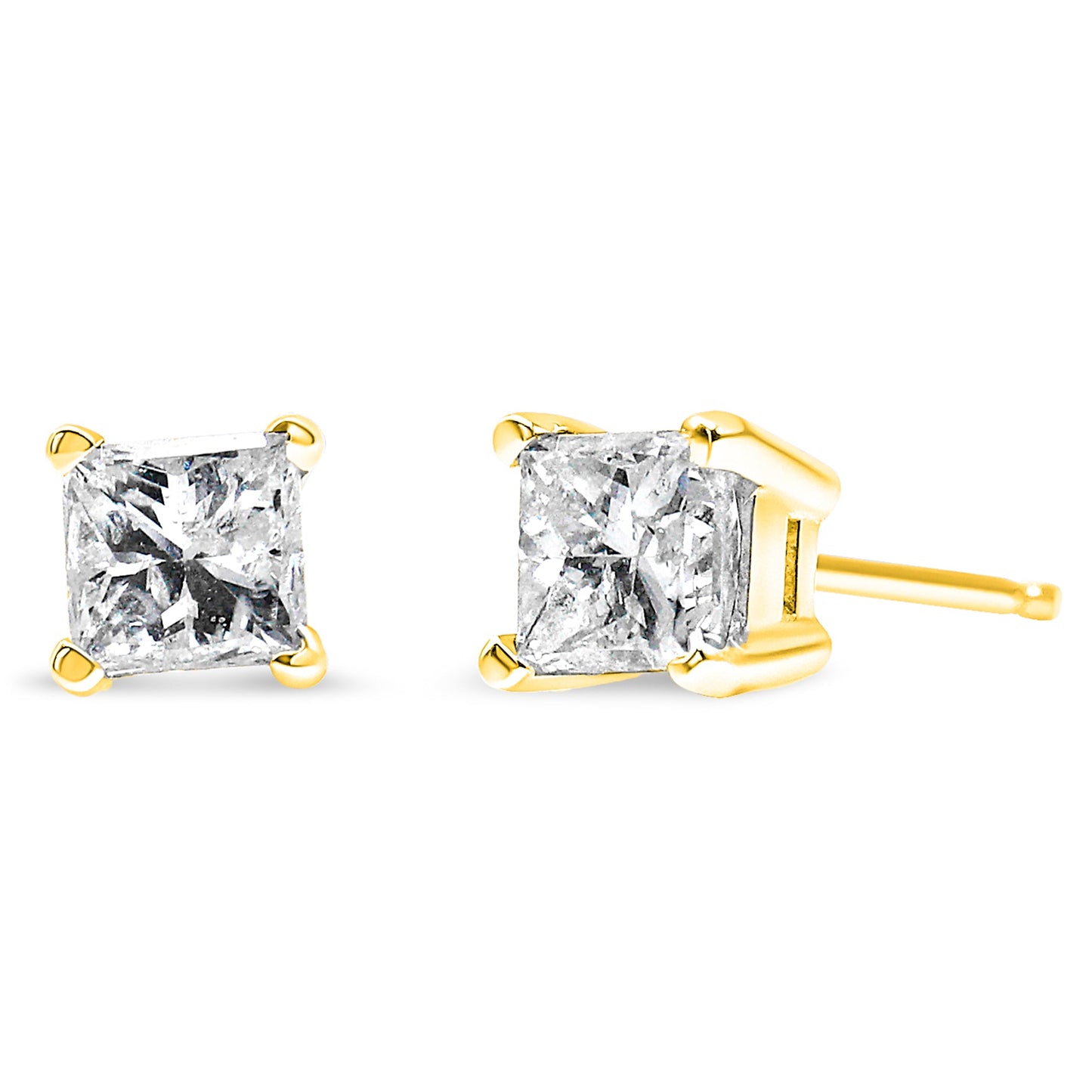 IGI Certified 14K Yellow Gold 1/4 Cttw Princess-Cut Diamond Solitaire Stud Earrings-0