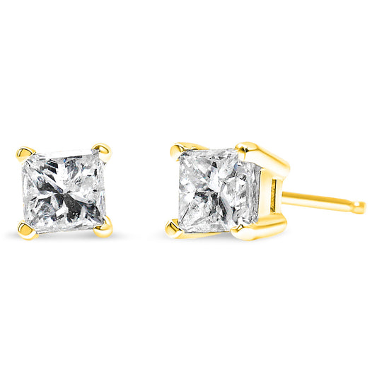 IGI Certified 14K Yellow Gold 1/4 Cttw Princess-Cut Diamond Solitaire Stud Earrings-0