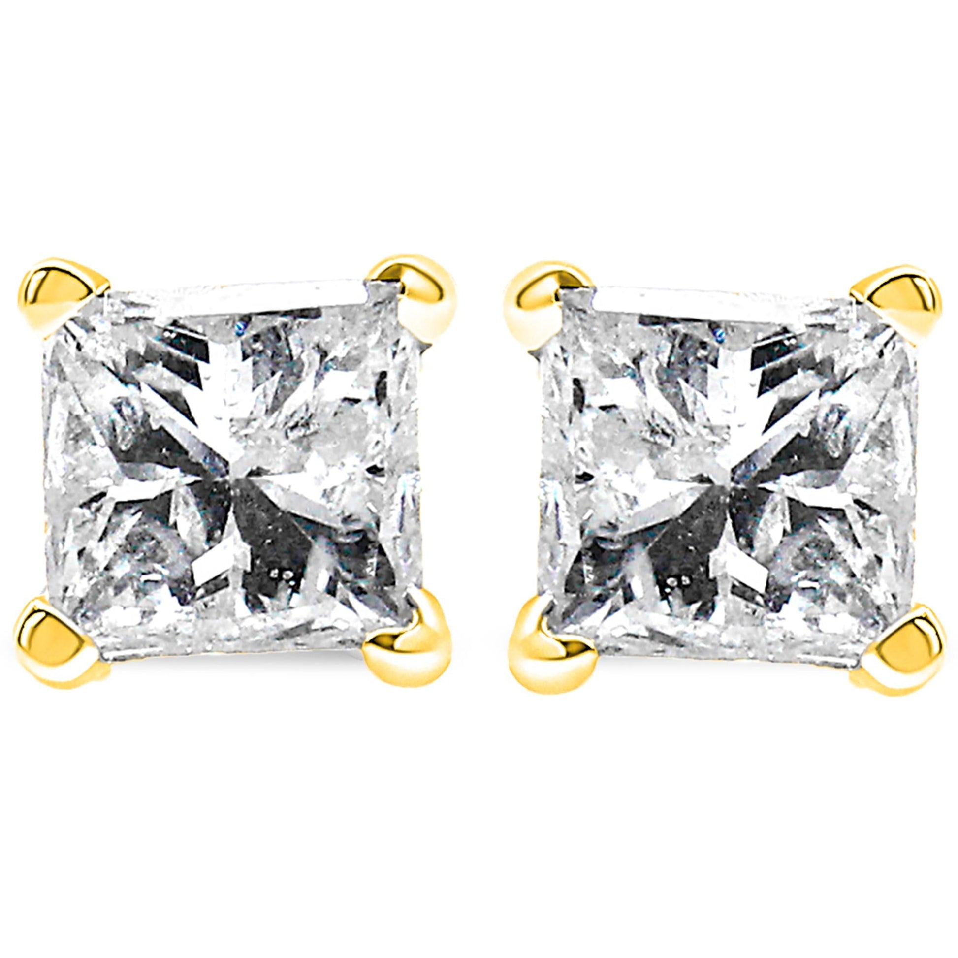IGI Certified 14K Yellow Gold 1/4 Cttw Princess-Cut Diamond Solitaire Stud Earrings-1