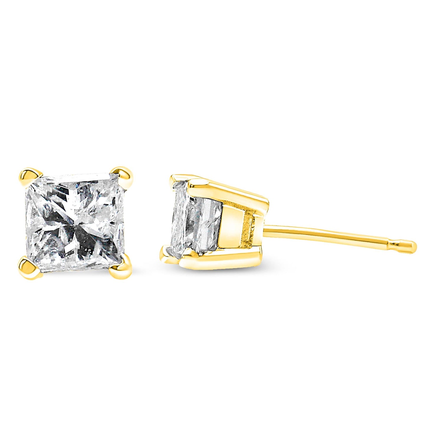 IGI Certified 14K Yellow Gold 1/4 Cttw Princess-Cut Diamond Solitaire Stud Earrings-3