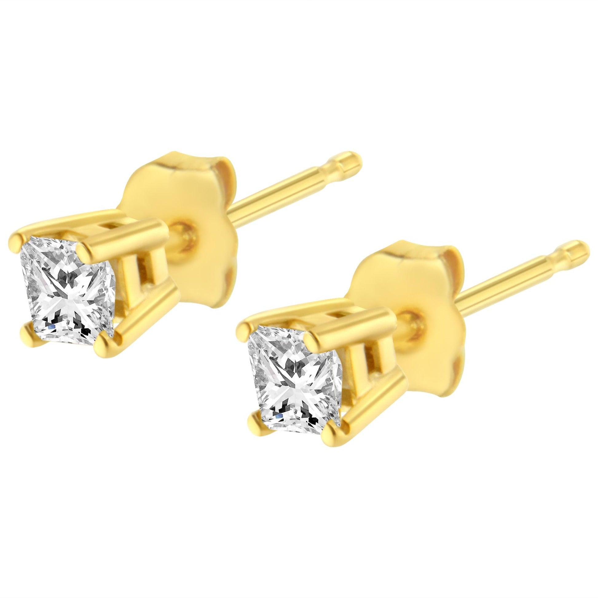 14K Yellow Gold 1/3 Cttw Princess-Cut Square Near Colorless Diamond Classic 4-Prong Solitaire Stud Earrings (J-K Color, I1-I2 Clarity)-4