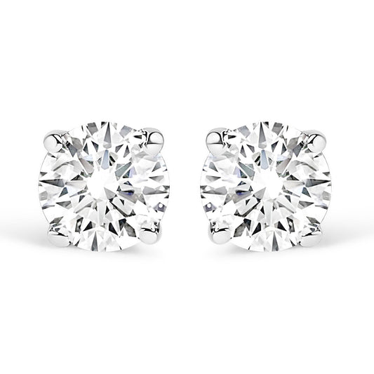AGS Certified 14K White Gold 1.0 Cttw 4-Prong Set Brilliant Round-Cut Solitaire Diamond Push Back Stud Earrings (G-H Color, SI2-I1 Clarity)-0