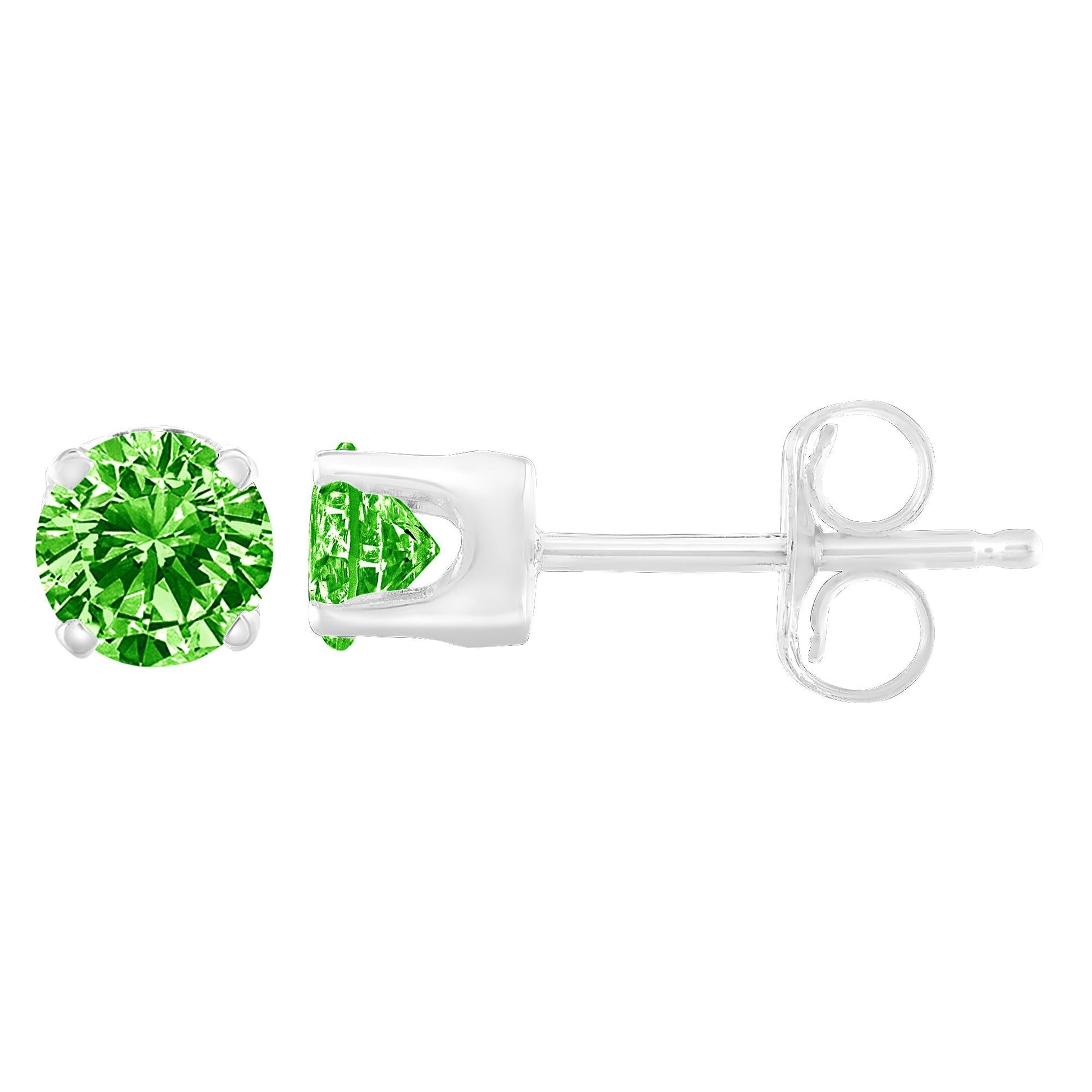 .925 Sterling Silver 1/5 Cttw Round Brilliant-Cut Green Diamond Classic 4-Prong Stud Earrings (Fancy Color-Enhanced, I2-I3 Clarity)-0