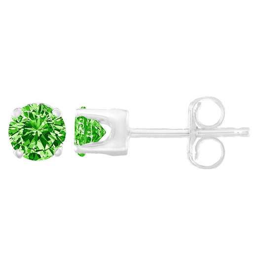 .925 Sterling Silver 1/5 Cttw Round Brilliant-Cut Green Diamond Classic 4-Prong Stud Earrings (Fancy Color-Enhanced, I2-I3 Clarity)-0