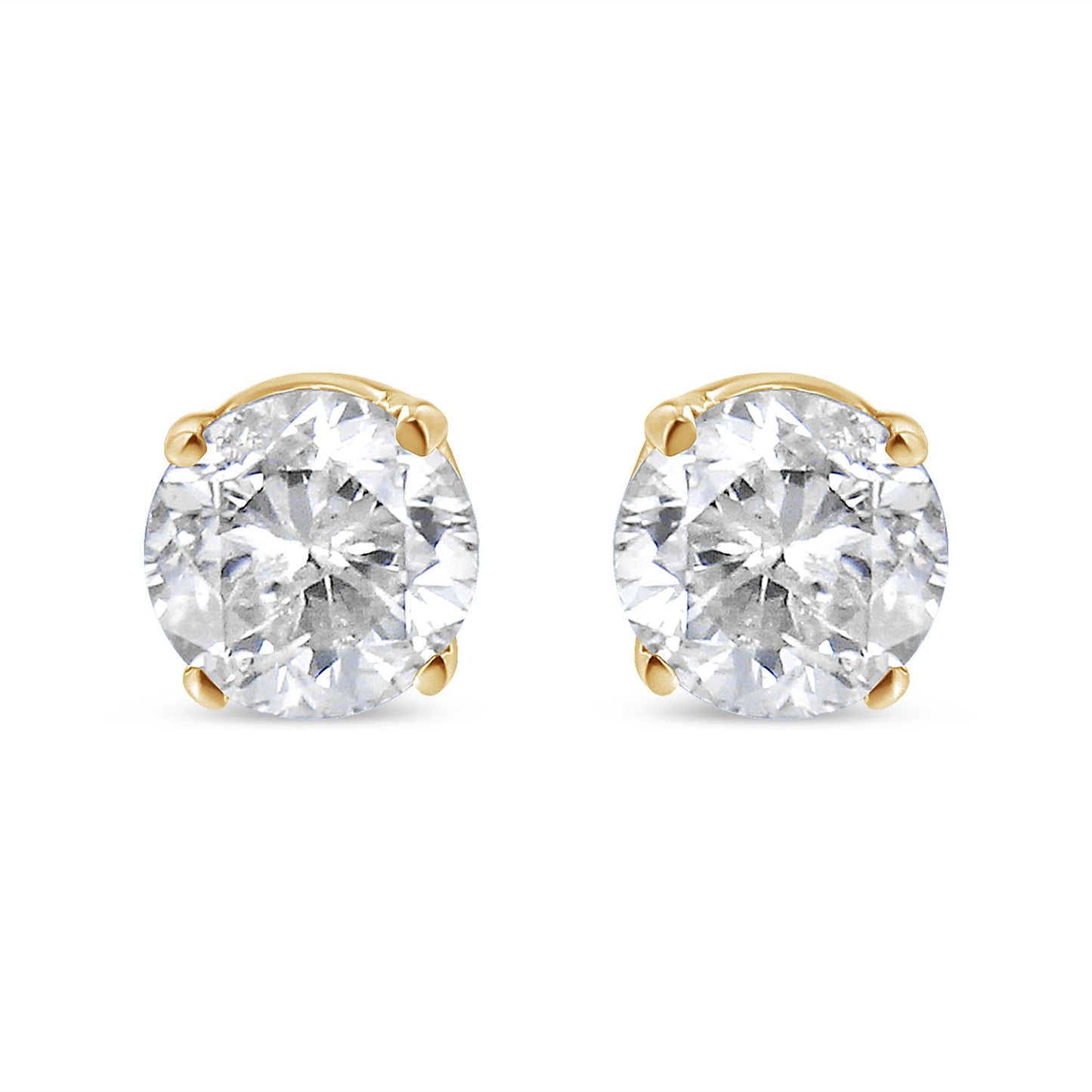 AGS Certified 14K Yellow Gold 1/2 Cttw 4 Prong Set Brilliant Round-Cut Solitaire Diamond Push Back Stud Earrings (O-P, Color, SI2-I1 Clarity)-1