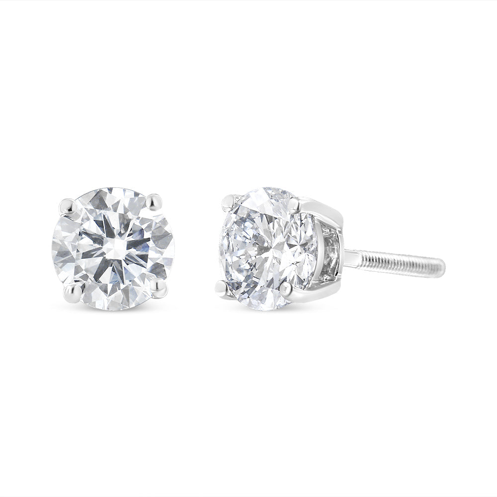 14K White Gold 1.00 Cttw Round Brilliant-Cut Diamond Classic 4-Prong Stud Earrings with Screw Backs (H-I Color, I1-I2 Clarity)-1