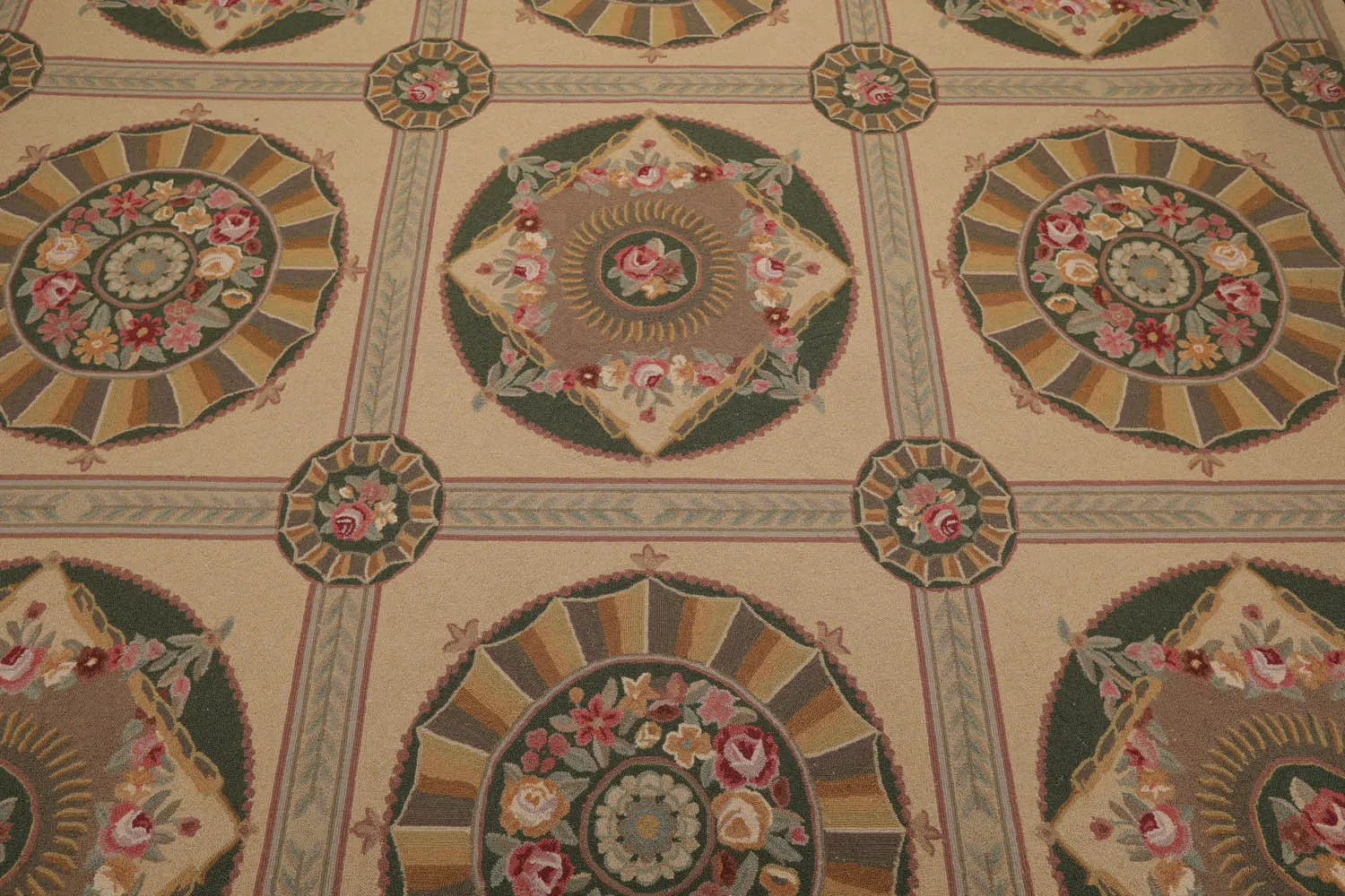 9x12 Beige Hand Hooked 100% Wool Traditional French Aubusson Oriental Area Rug-4