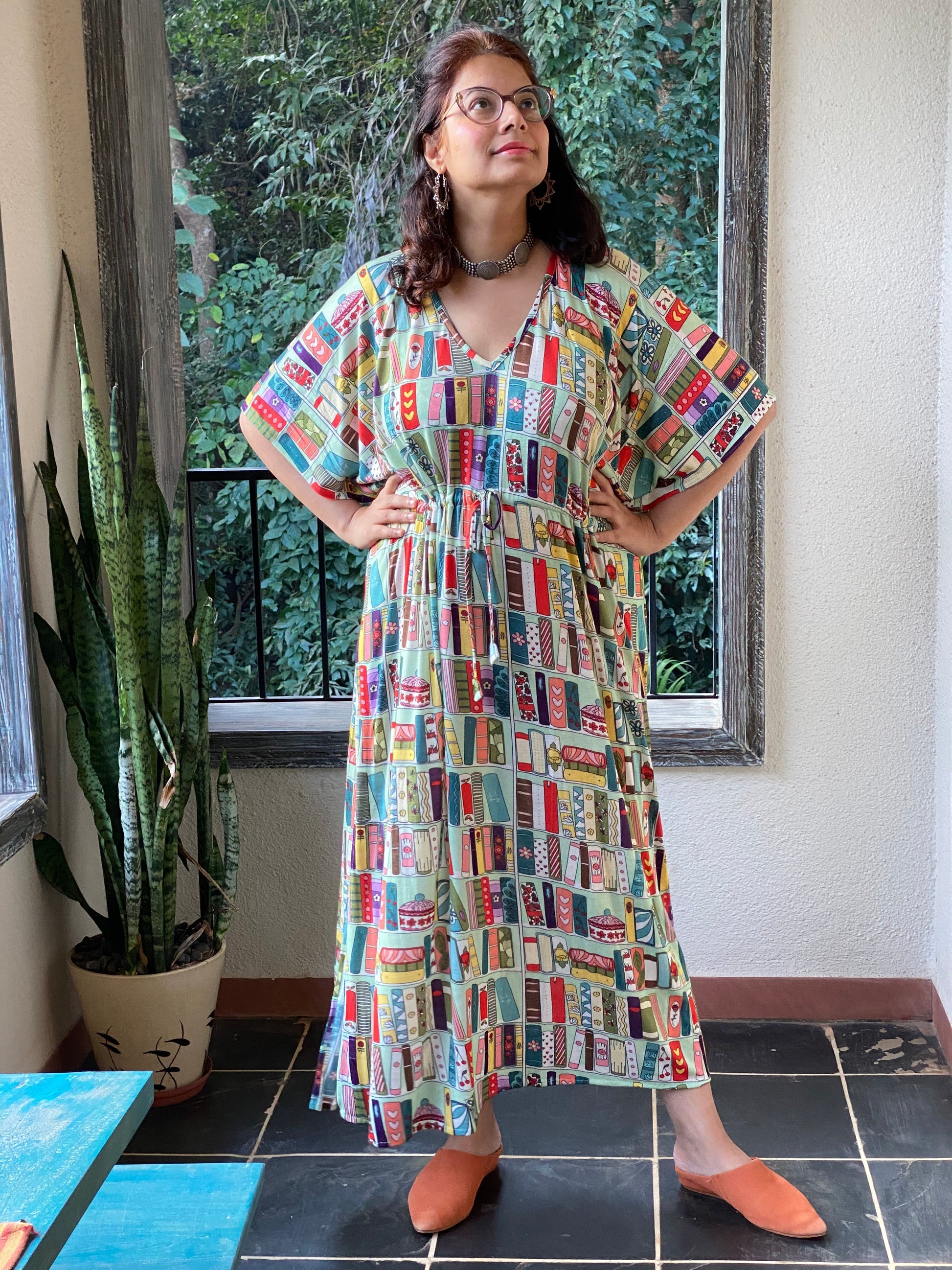 Books make me happy "Timeless" Style Caftan | Soft Jersey Knit Organic Cotton | Perfect Loungewear House Dress-3