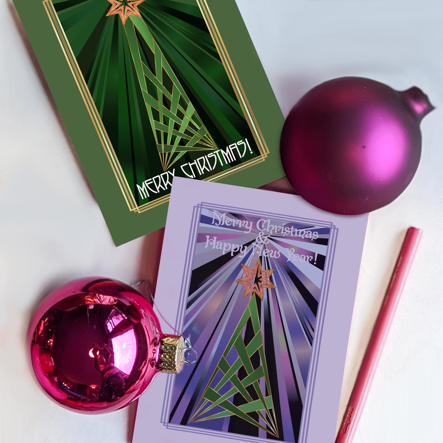 Nouveau Noel Christmas Tree Greeting Cards, Set of 24