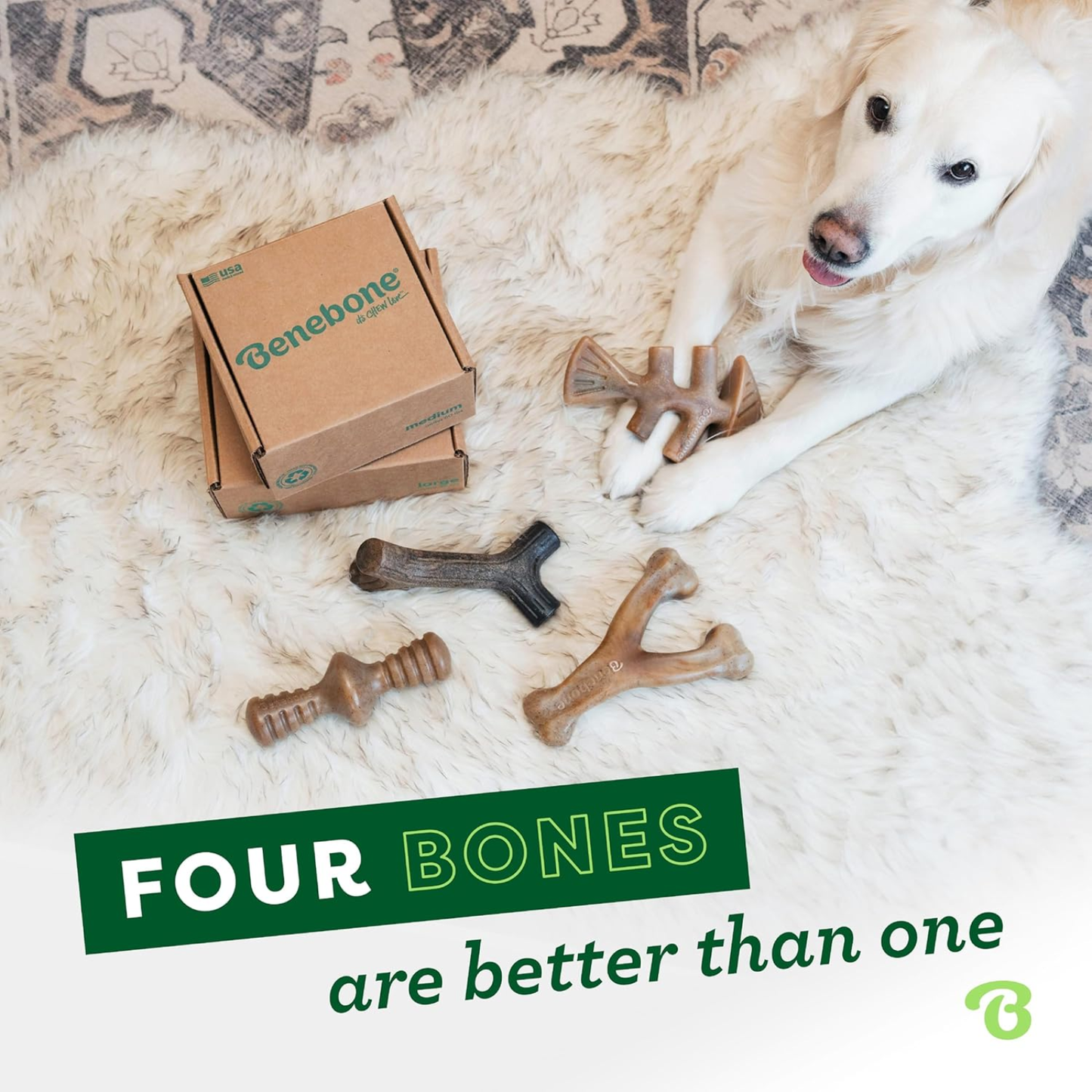 4-Pack Dog Chew Toys for Aggressive Chewers, Made in USA, 60lbs and Under