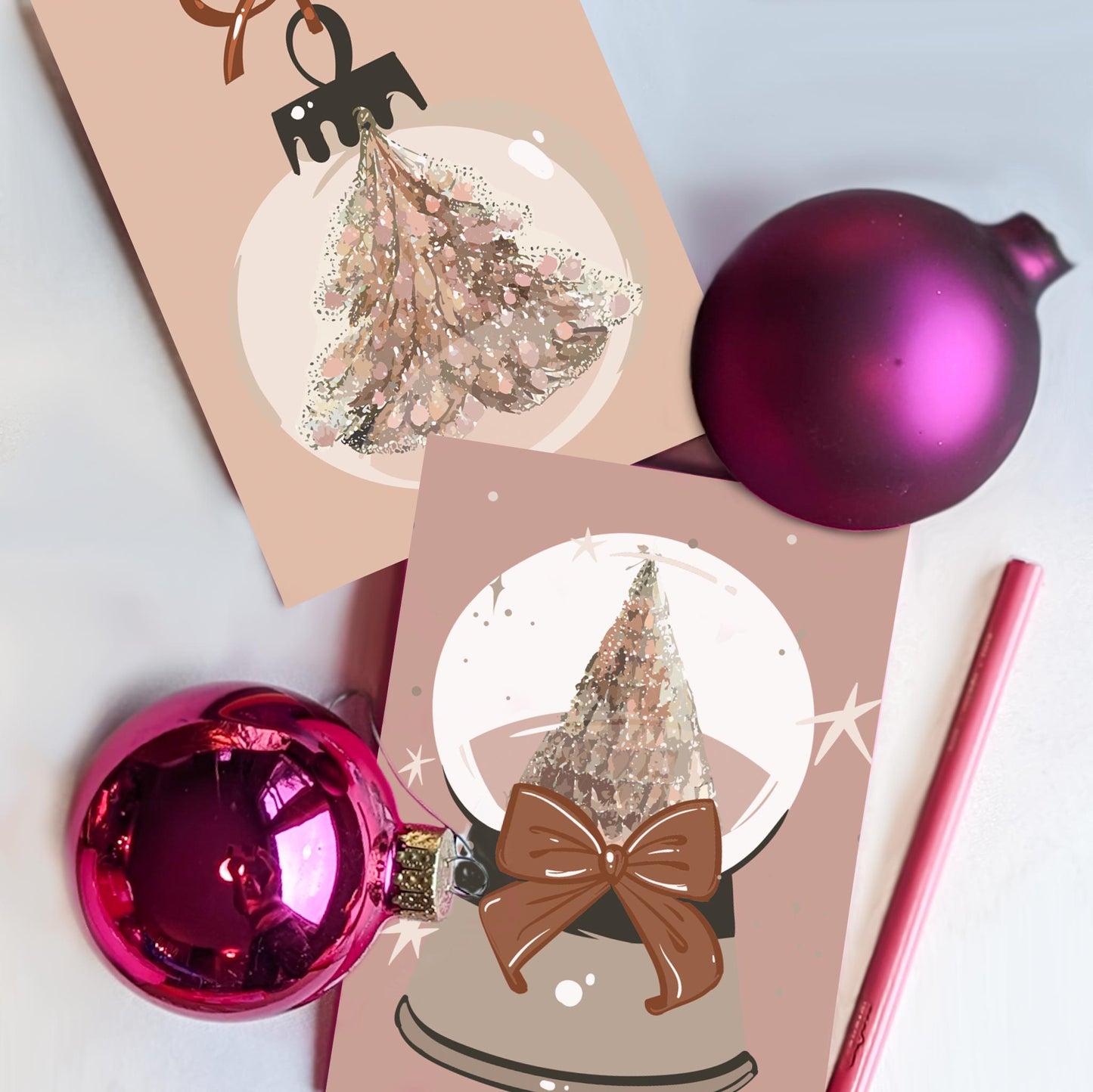 Snow Globe and Ornament Christmas Cards, Set of 24