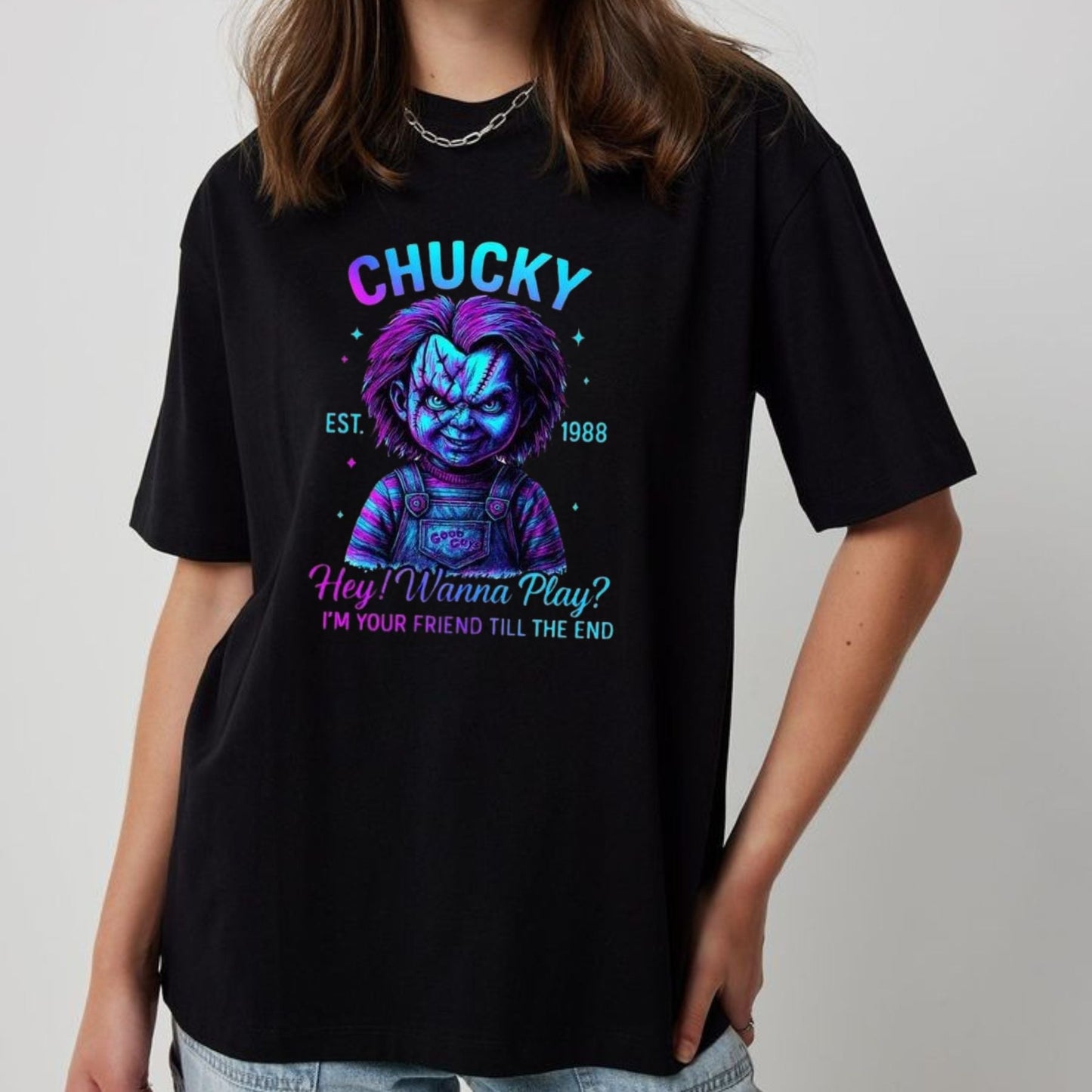 Halloween Neon Horror Characters Shirt - Glowing Horror T-Shirt, Spooky Neon Apparel
