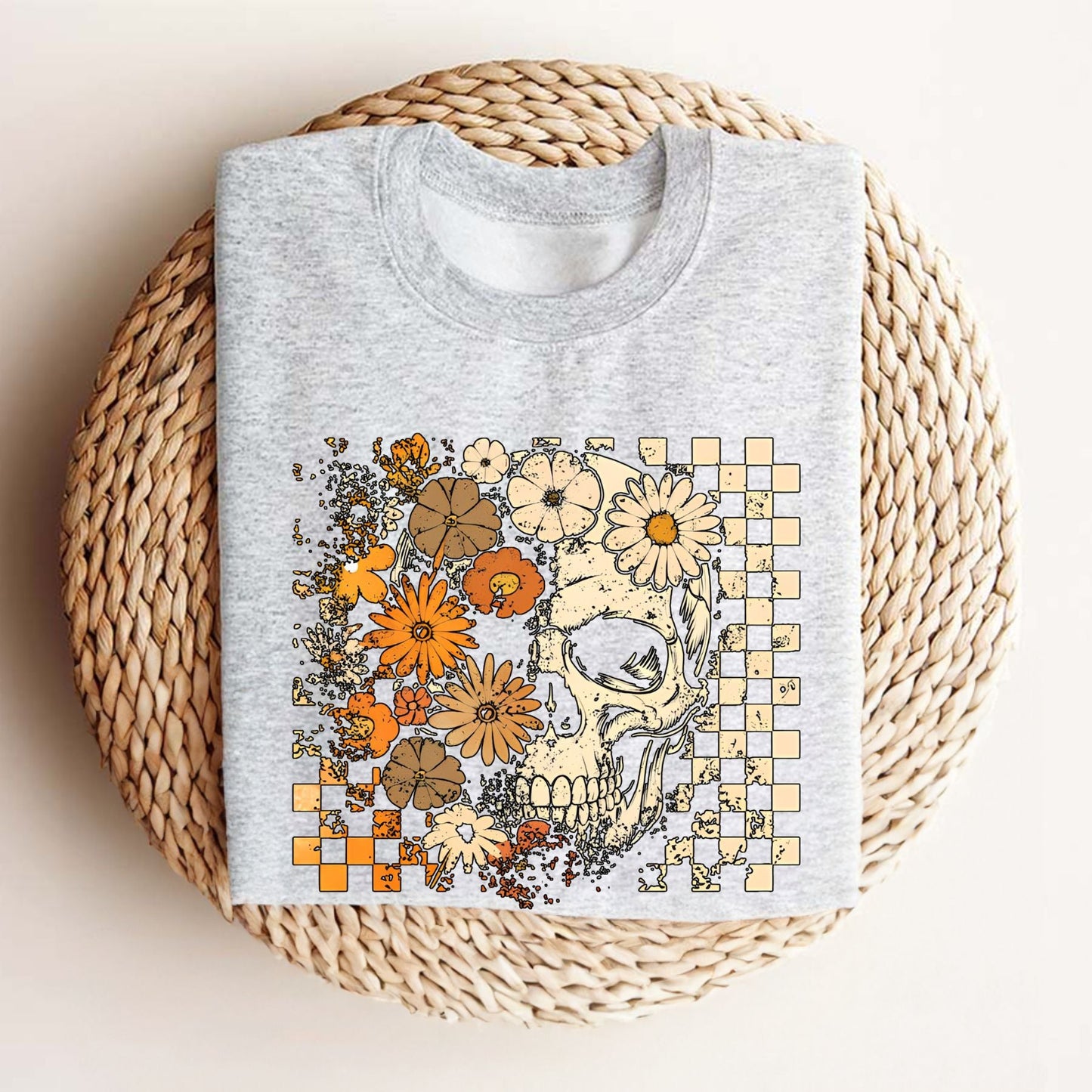 Skull and Flowers T-Shirt - Vintage Halloween Graphic Tee, Retro Oversized Streetwear Shirt