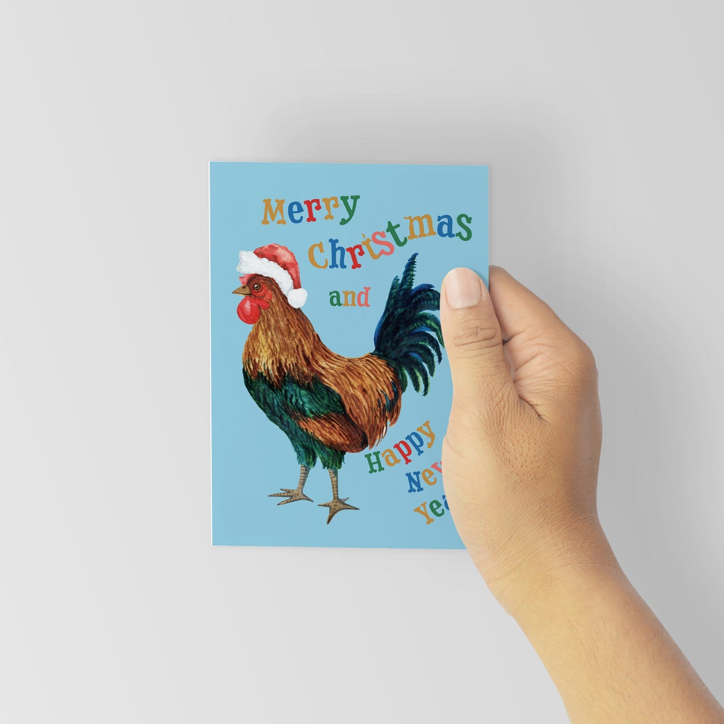Retro Chicken Christmas and New Year Greeting Cards, Set of 24