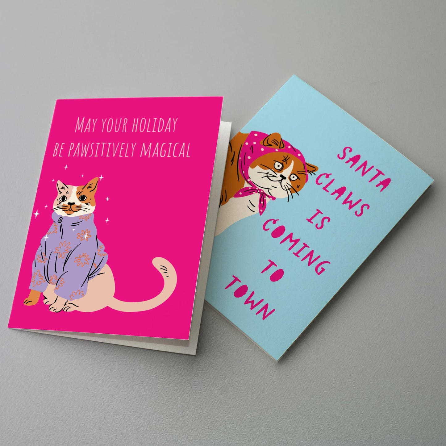 Cat Christmas Greeting Cards, Set of 24