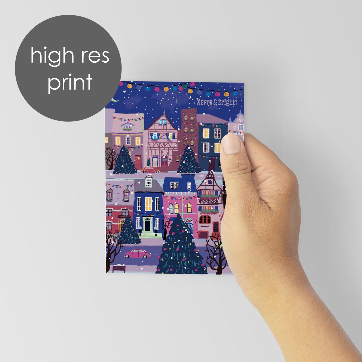 Merry and Bright Winter Town Greeting Cards, Set of 24