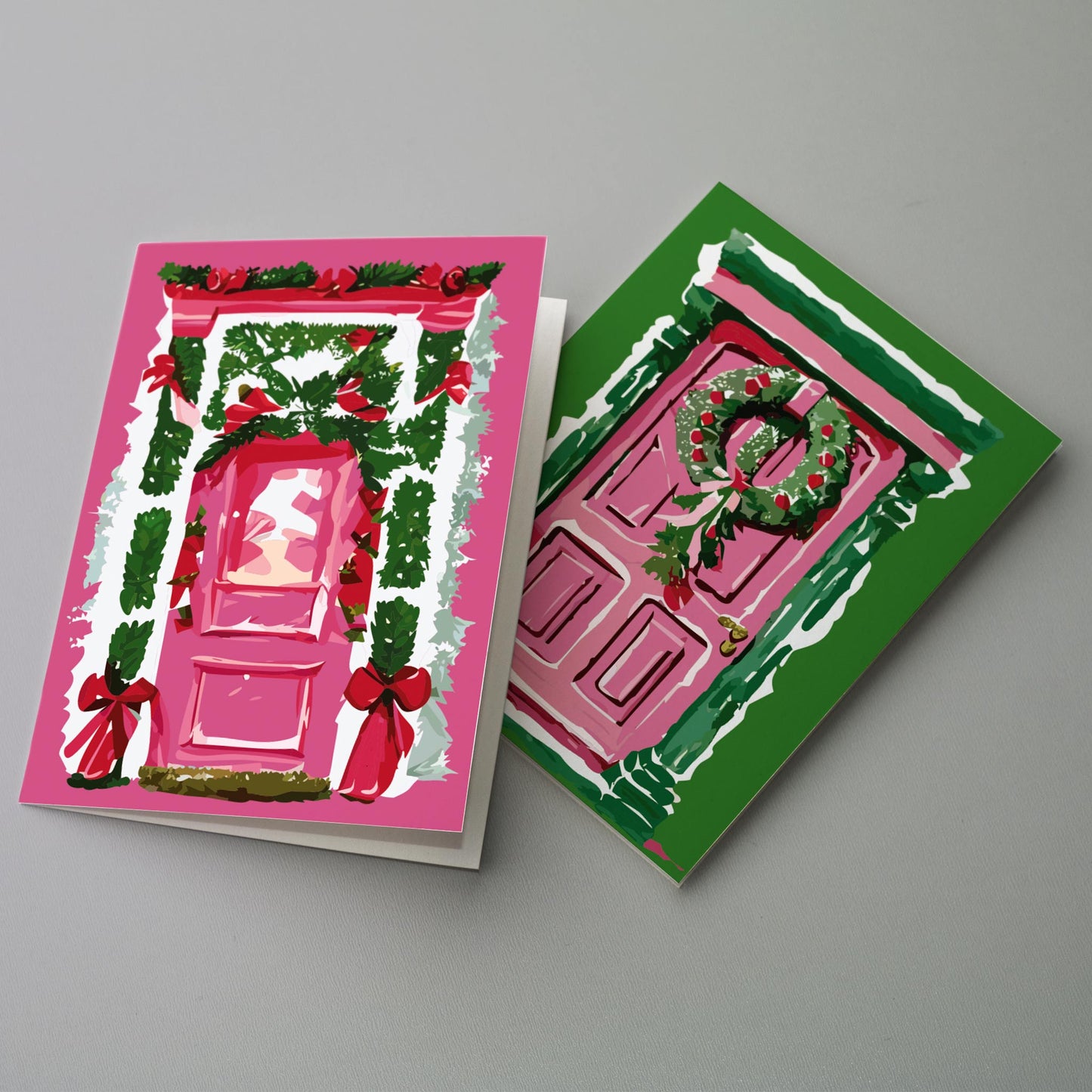 Nostalgic Christmas Front Door Greeting Cards, Set of 24