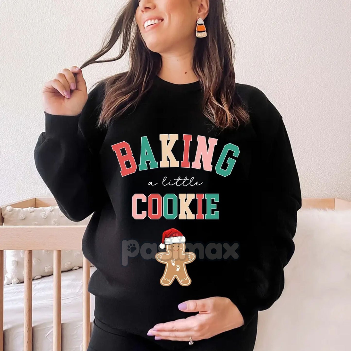 Baking a Little Cookie Pregnancy Announcement Sweatshirt – Holiday Oven Bun Reveal Top