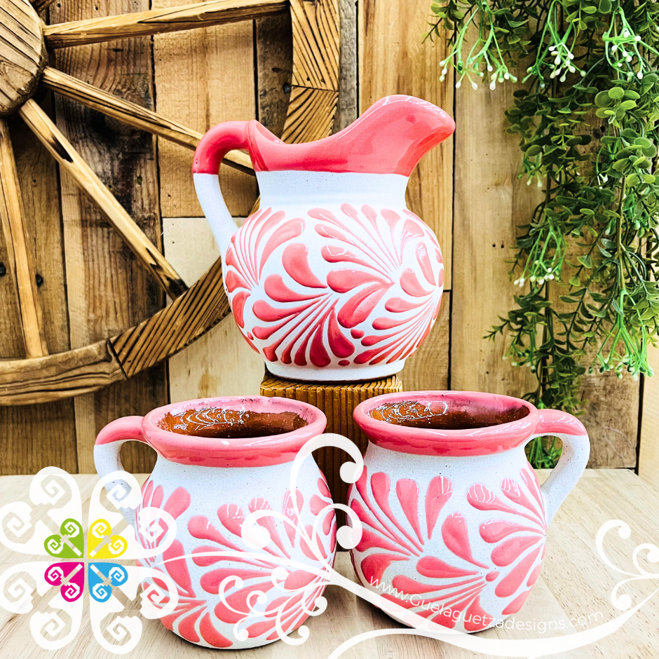 Small Pink Espiga Lechera Pitcher Set - 2 Mugs