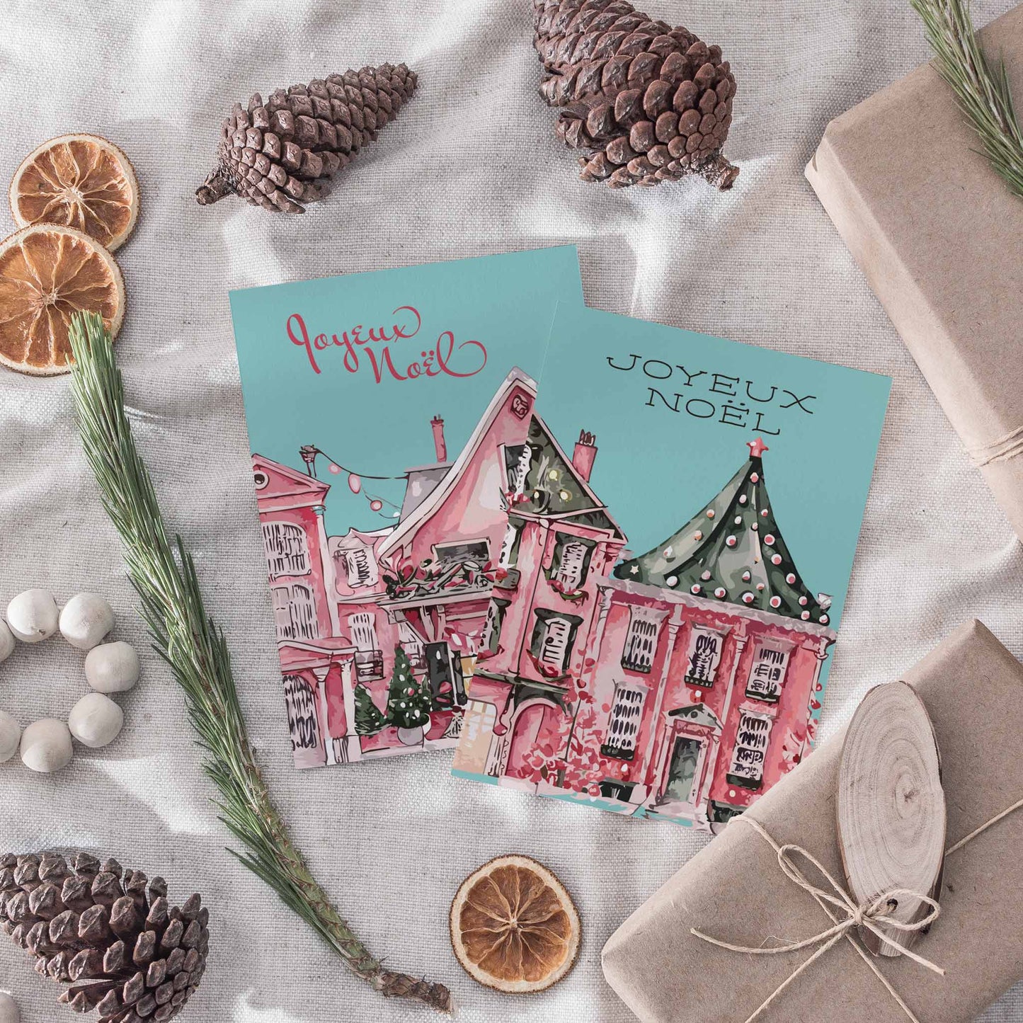 Joyeux Noël French Christmas Cards, Set of 24