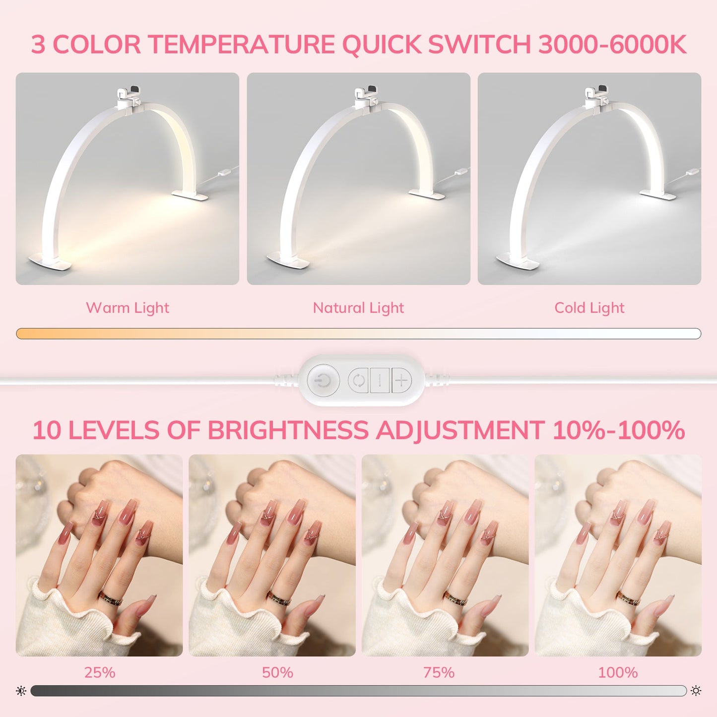 ArcGlow™ Half Moon Foldable Nail Lamp - Plain White - 3000–6000K Adjustable