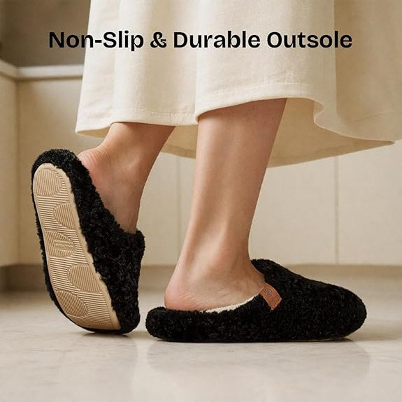 New EverFoams Womens Size 5-6 Black Slippers Soft Comfy Memory Foam House Shoes