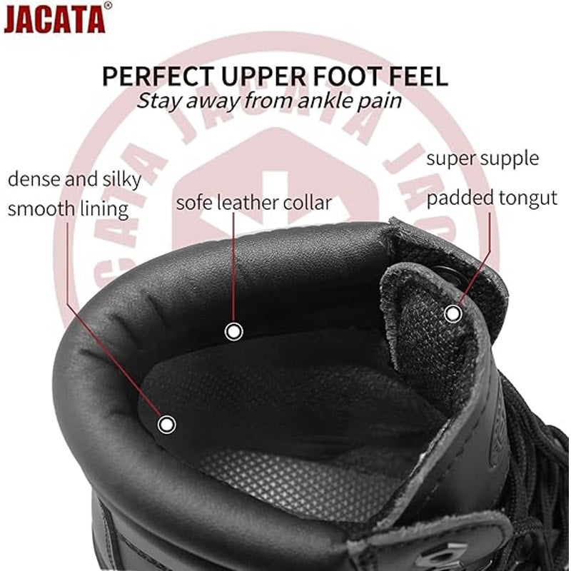 Jacata Mens Size 10 Black Faux Leather Work Lace Up Round Toe Rubber Sole Boots