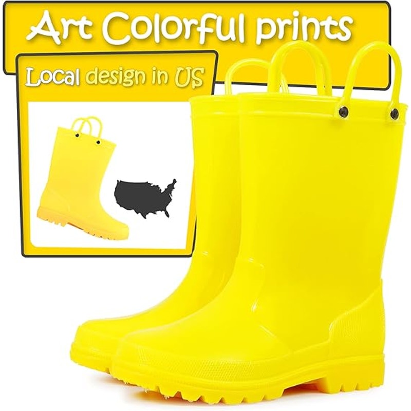 K KomForme Boys Size 1 Yellow Rain Boots Handled Waterproof Outdoor Shoes