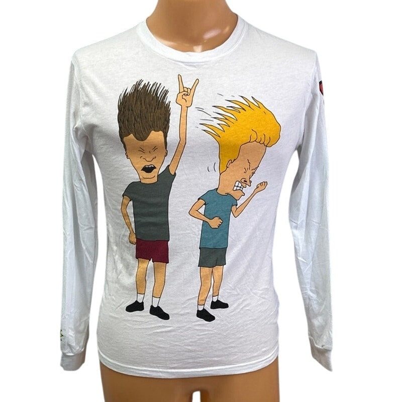 MTV Beavis And Butt-Head Mens Small PolyCotton Long Sleeve Crew Neck Tee Shirt