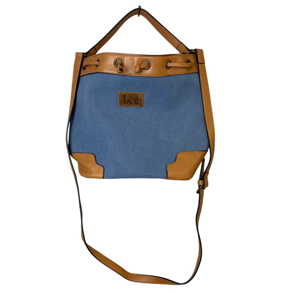Lee Womens Blue Denim Fabric Adjustable Strap Crossbody Bucket Tote Handbag