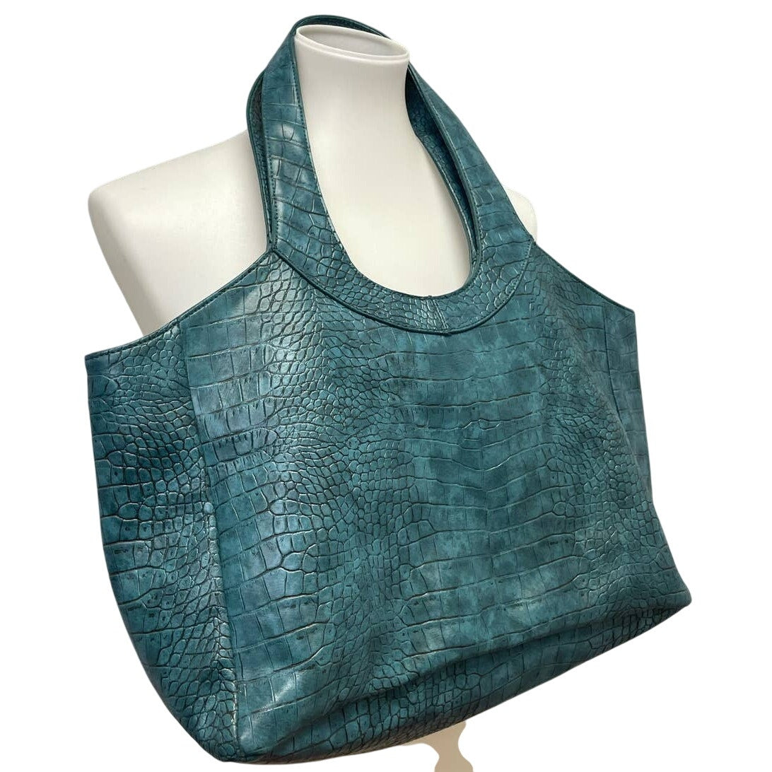 Apt 9 Faux Croc Leather Turquoise Vinyl Large Snap Shut Handbag Purse Bag