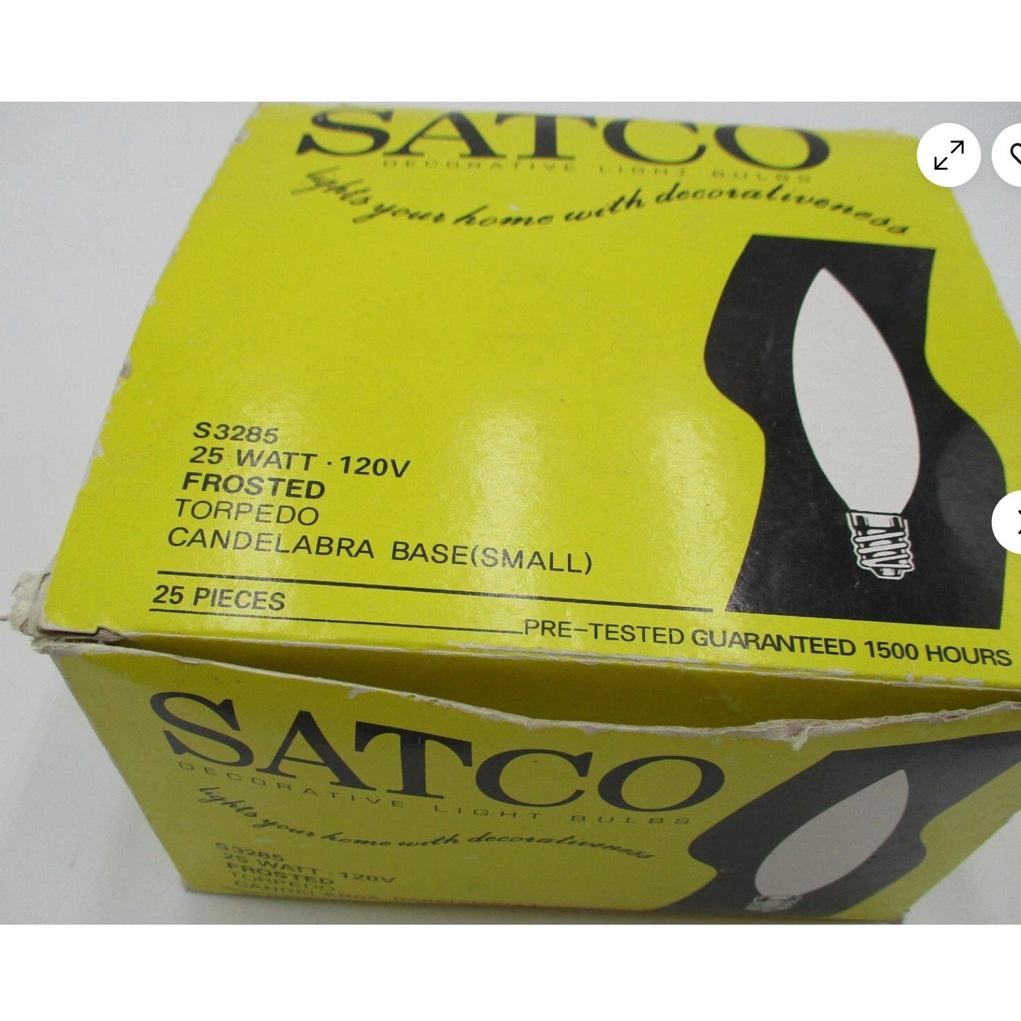 NEW Satco 25W Frosted Torpedo Candelabra Base Lights 25 Count S3285 Decorative