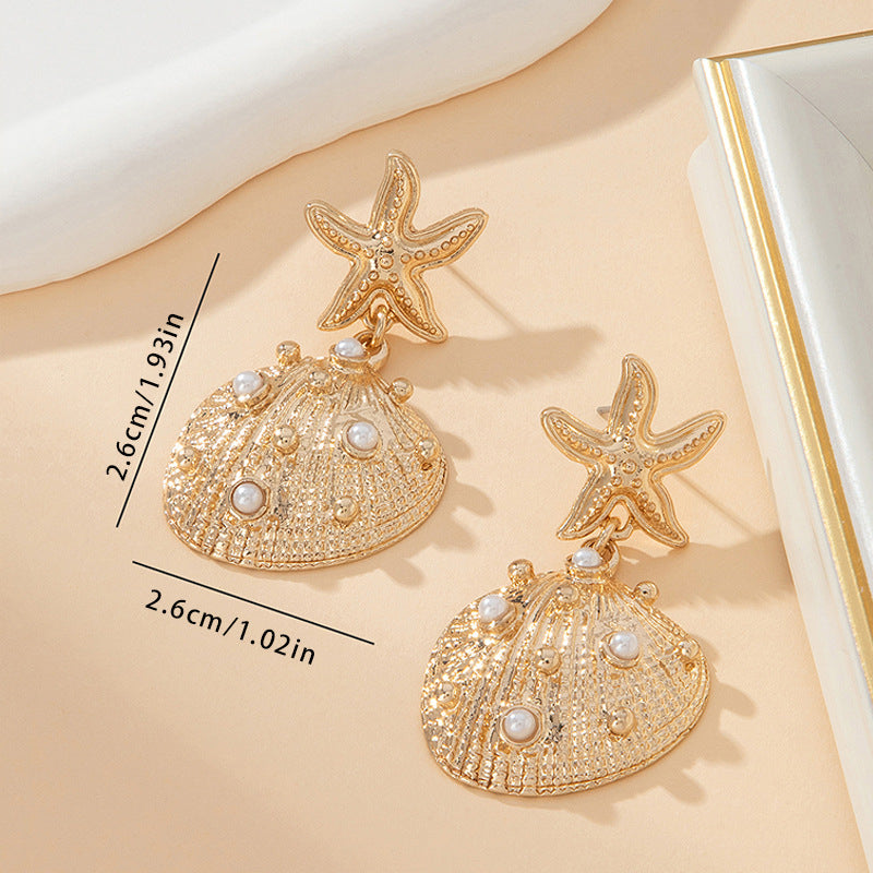 New Stylish Exquisite Starfish  Shell Drop Earrings Vintage Elegant Premium Women Earrings, Versatile Sophisticated Jewelry